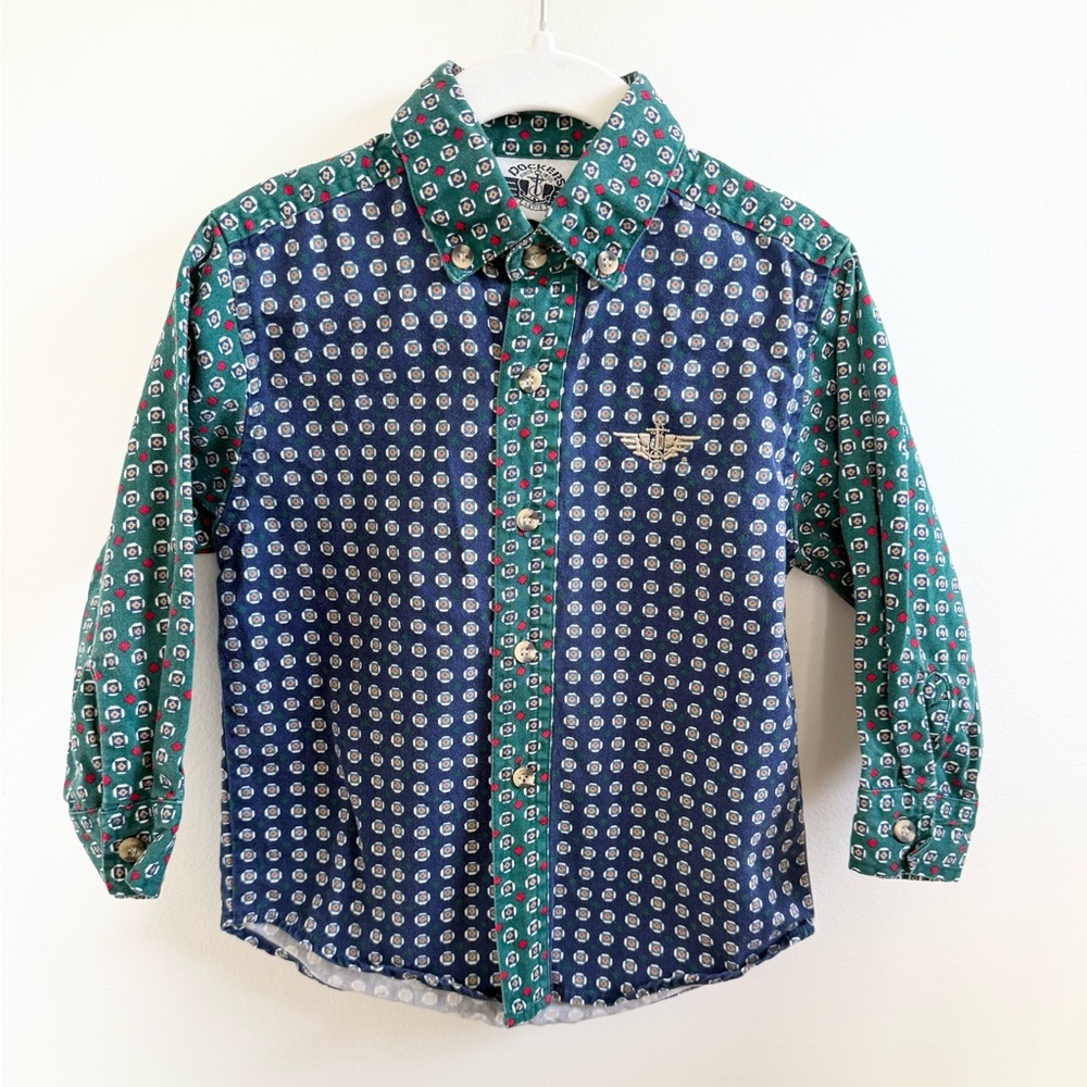 Dockers Boys Vintage Button Up Geometric Retro Print Shirt Academia Size 3 3T
